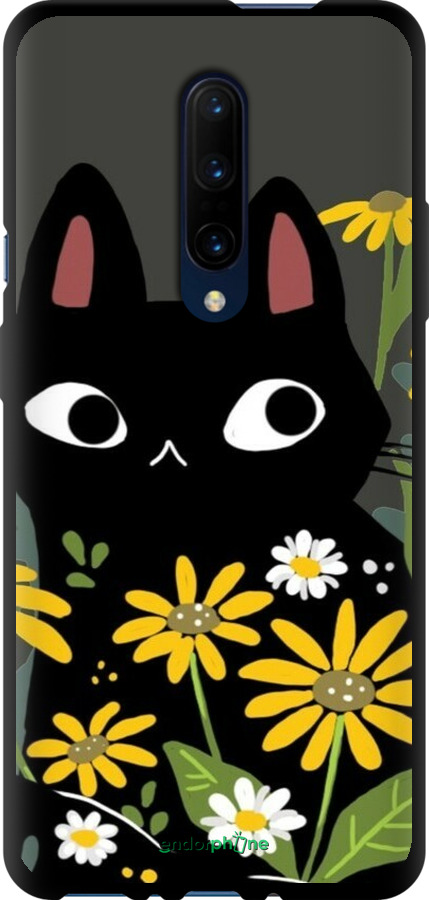 TPU чехол Чорний кіт з квітами для OnePlus 7 Pro - 6448b-1696 изображение 