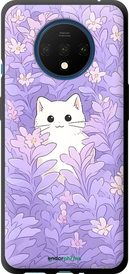 TPU чехол Котик в цветах для OnePlus 7T - 6390b-1809 изображение 