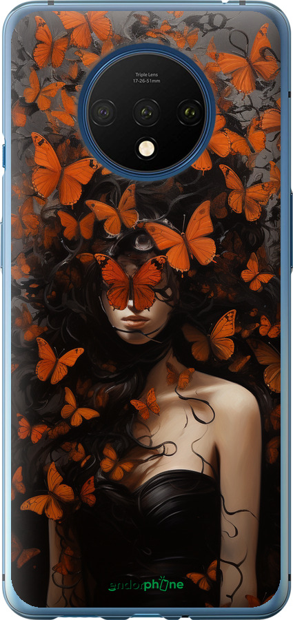 2D пластиковый чехол Девушка с оранжевыми бабочками для OnePlus 7T - 5941t-1809 изображение 