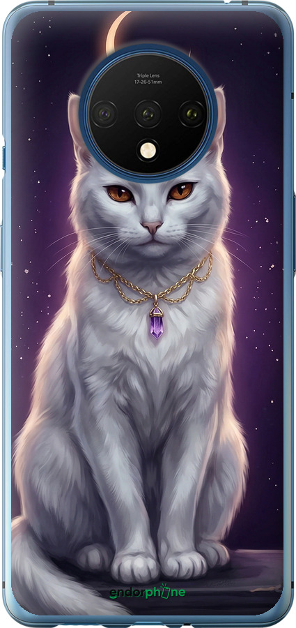 2D пластиковый чехол Mystic White Cat Gothic Dark Purple Gold для OnePlus 7T - 6805t-1809 изображение 