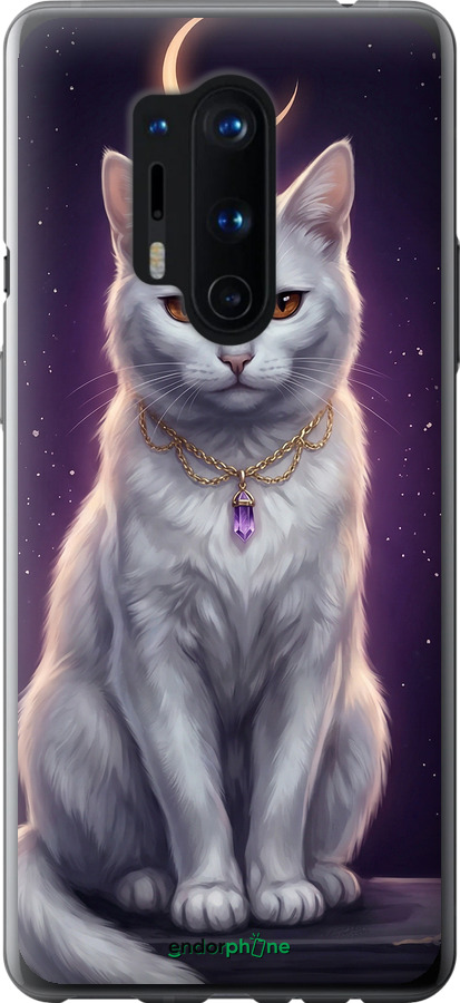 Силіконовий чехол Mystic White Cat Gothic Dark Purple Gold для OnePlus 8 Pro - 6805u-1896 изображение 