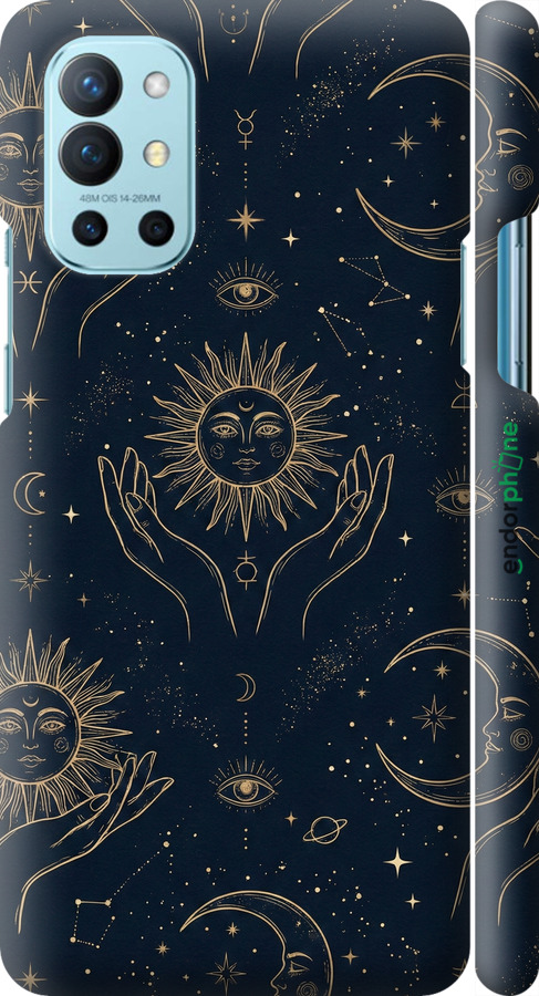 3D пластиковый матовый чехол Celestial Harmony: Sun & Moon Gold Mystic Pattern для OnePlus 9R - 6778m-2326 изображение 