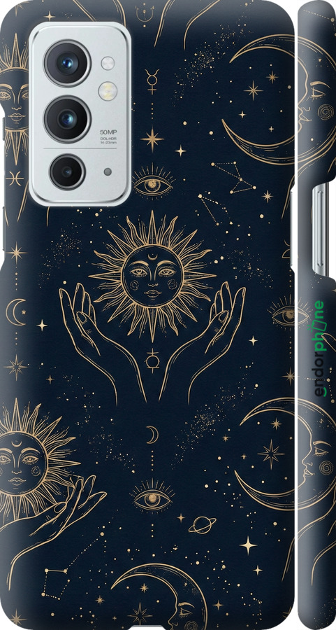 3D пластиковый матовый чехол Celestial Harmony: Sun & Moon Gold Mystic Pattern для OnePlus 9RT - 6778m-2520 изображение 