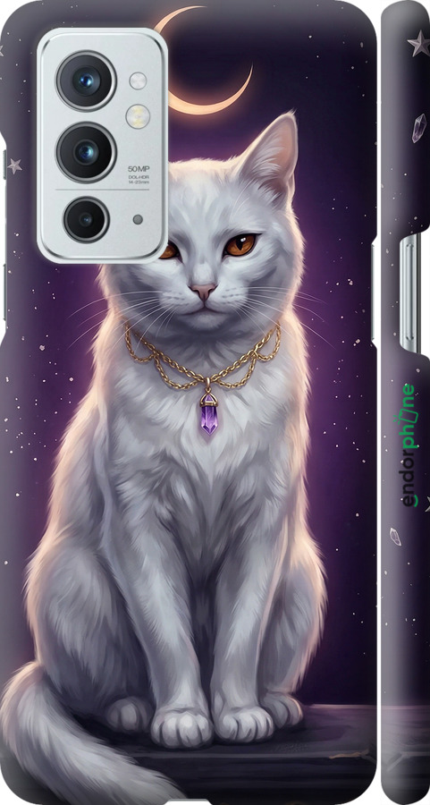 3D пластиковый матовый чехол Mystic White Cat Gothic Dark Purple Gold для OnePlus 9RT - 6805m-2520 изображение 