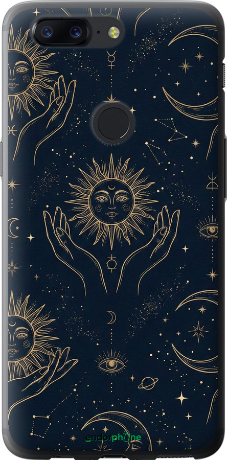Силиконовый чехол Celestial Harmony: Sun & Moon Gold Mystic Pattern для OnePlus 5T - 6778u-1352 изображение 