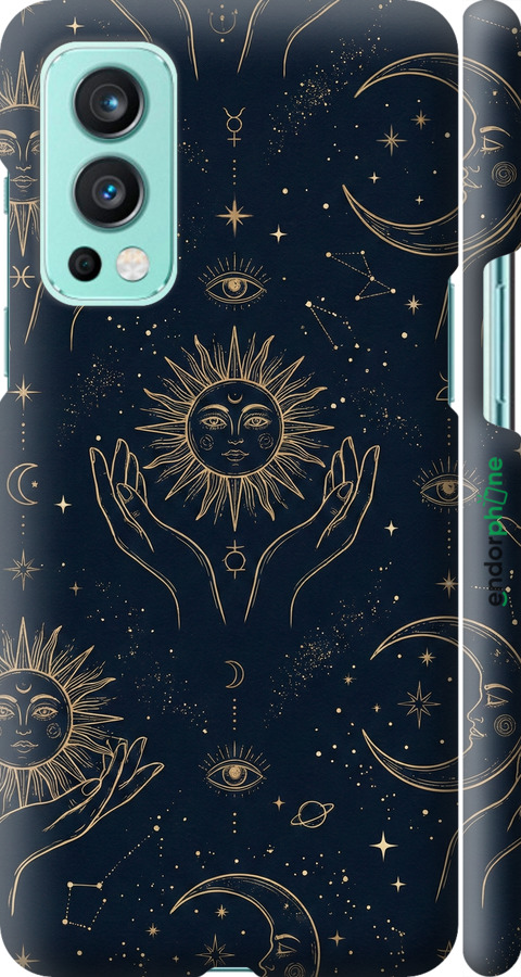 3D пластиковый матовый чехол Celestial Harmony: Sun & Moon Gold Mystic Pattern для OnePlus Nord 2 - 6778m-2468 изображение 
