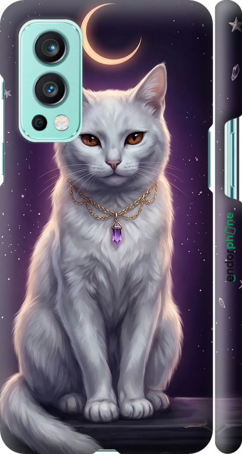 3D пластиковый матовый чехол Mystic White Cat Gothic Dark Purple Gold для OnePlus Nord 2 - 6805m-2468 изображение 