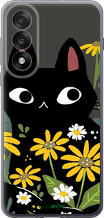 Силиконовый чехол Черный кот с цветами для OnePlus Nord 5 5G - 6448u-4133 изображение 