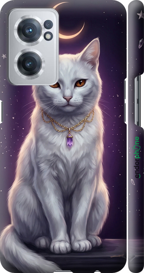 3D пластиковий матовий чехол Mystic White Cat Gothic Dark Purple Gold для OnePlus Nord CE 2 - 6805m-2589 изображение 