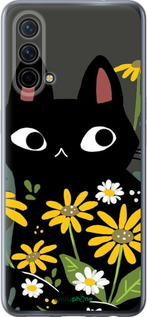 Силиконовый чехол Черный кот с цветами для OnePlus Nord CE 5G/CORE Edition 5G - 6448u-3484 изображение 