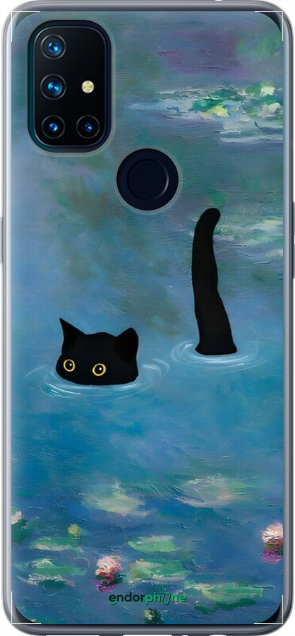 Силіконовий чехол Із зображенням кота та водяної лілії Monet для OnePlus Nord N10 5G - 6519u-3655 изображение 