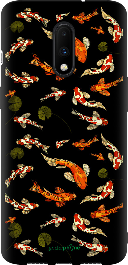 Coque du TPU noir "Poisson Koi" pour OnePlus 7, Jaune