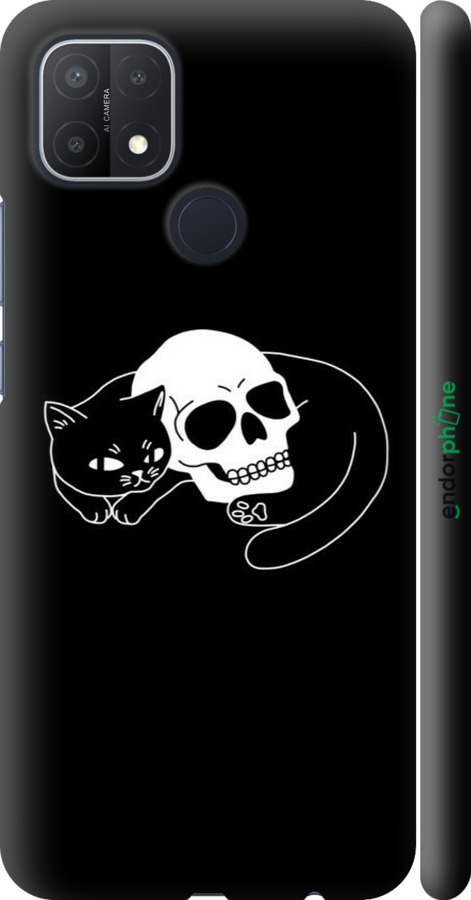 3D пластиковый матовый чехол С изображением кота и черепа для Oppo A15s - 6491m-2527 изображение 