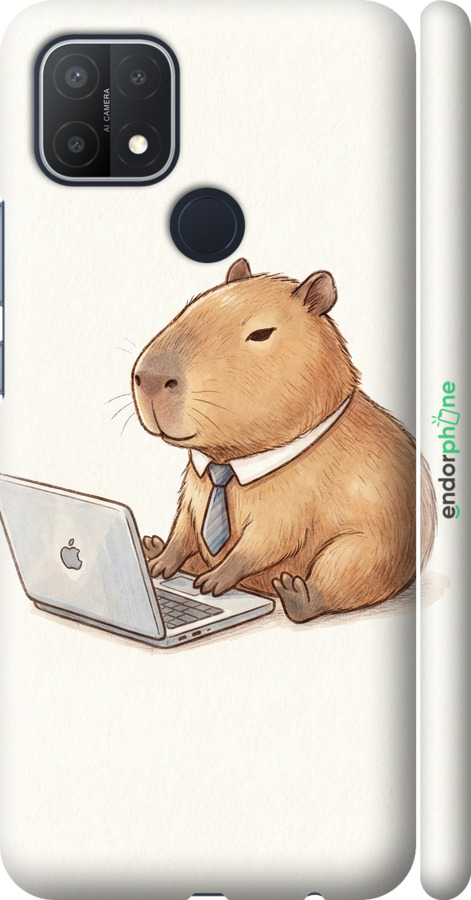 3D пластиковый матовый чехол Funny Capybara CEO Working для Oppo A15 - 6777m-2119 изображение 