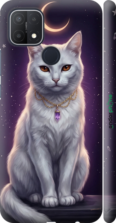 3D пластиковий матовий чехол Mystic White Cat Gothic Dark Purple Gold для Oppo A15 - 6805m-2119 изображение 