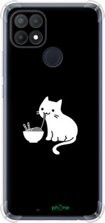 Силикон с усиленными углами чехол С милым котом на черном фоне для Oppo A15s - 6528sp-2527 изображение 