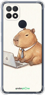 Силикон с усиленными углами чехол Funny Capybara CEO Working для Oppo A15s - 6777sp-2527 изображение 