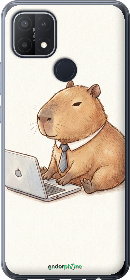 Силиконовый чехол Funny Capybara CEO Working для Oppo A15s - 6777u-2527 изображение 