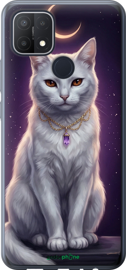 Силіконовий чехол Mystic White Cat Gothic Dark Purple Gold для Oppo A15 - 6805u-2119 изображение 
