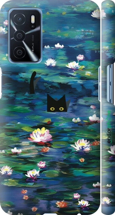 3D пластиковий матовий чехол с изображением водяных лилий и кошек для Oppo A16 - 6257m-2469 изображение 