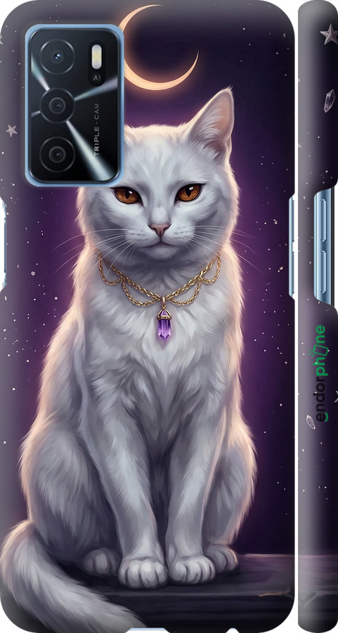 3D пластиковий матовий чехол Mystic White Cat Gothic Dark Purple Gold для Oppo A16 - 6805m-2469 изображение 