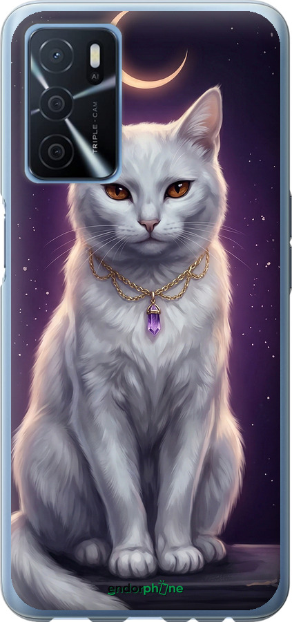 Силиконовый чехол Mystic White Cat Gothic Dark Purple Gold для Oppo A16 - 6805u-2469 изображение 
