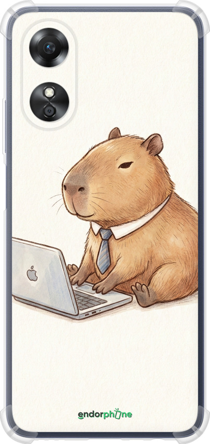Силіконовий протиударний с посиленими кутами чехол Funny Capybara CEO Working для Oppo A17 - 6777sp-2954 изображение 