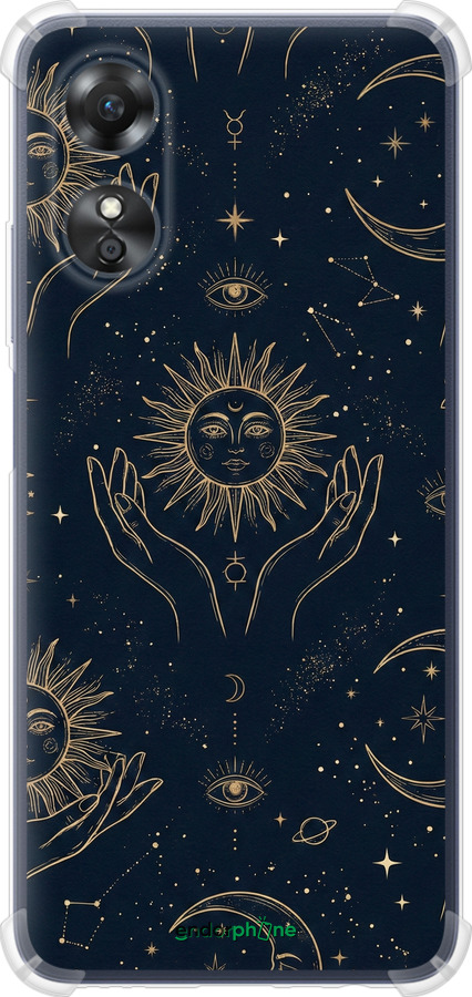 Силіконовий протиударний с посиленими кутами чехол Celestial Harmony: Sun & Moon Gold Mystic Pattern для Oppo A17 - 6778sp-2954 изображение 