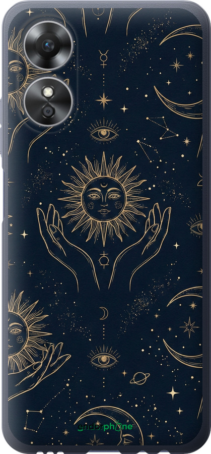 Силиконовый чехол Celestial Harmony: Sun & Moon Gold Mystic Pattern для Oppo A17 - 6778u-2954 изображение 