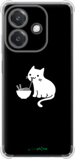Силикон с усиленными углами чехол С милым котом на черном фоне для Oppo A3X 4G/5G - 6528sp-3815 изображение 
