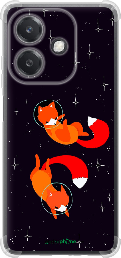 Силикон с усиленными углами чехол Лисички в космосе для Oppo A3X 4G/5G - 4519sp-3815 изображение 