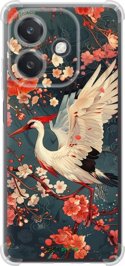 Силикон с усиленными углами чехол Сакура и аист для Oppo A3X 4G/5G - 6108sp-3815 изображение 