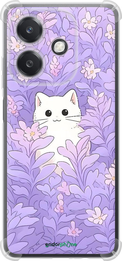 Силикон с усиленными углами чехол Котик в цветах для Oppo A3X 4G/5G - 6390sp-3815 изображение 