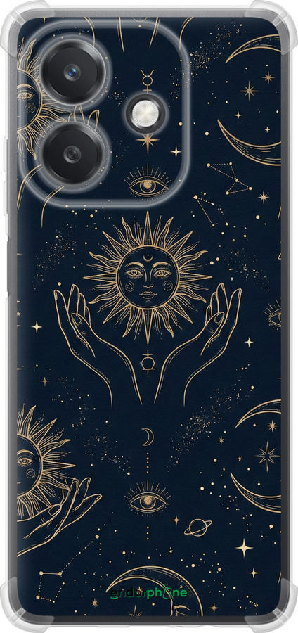 Силикон с усиленными углами чехол Celestial Harmony: Sun & Moon Gold Mystic Pattern для Oppo A3X 4G/5G - 6778sp-3815 изображение 