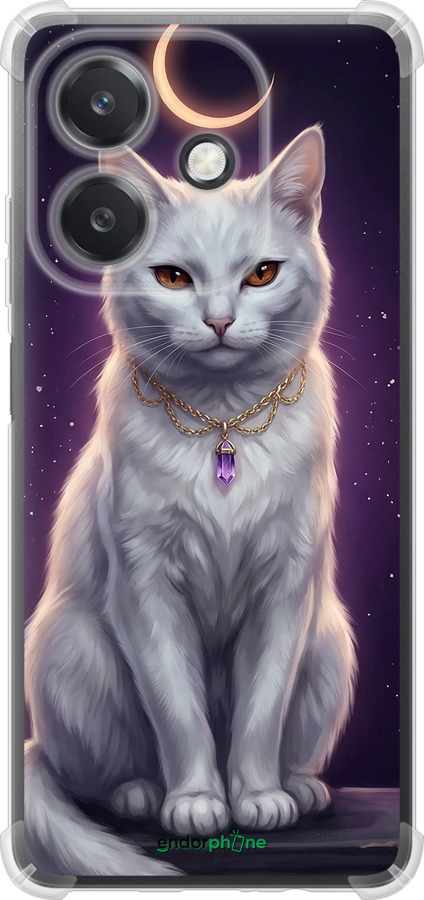 Силикон с усиленными углами чехол Mystic White Cat Gothic Dark Purple Gold для Oppo A3X 4G/5G - 6805sp-3815 изображение 