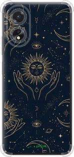 Силикон с усиленными углами чехол Celestial Harmony: Sun & Moon Gold Mystic Pattern для Oppo A38 4G - 6778sp-3337 изображение 