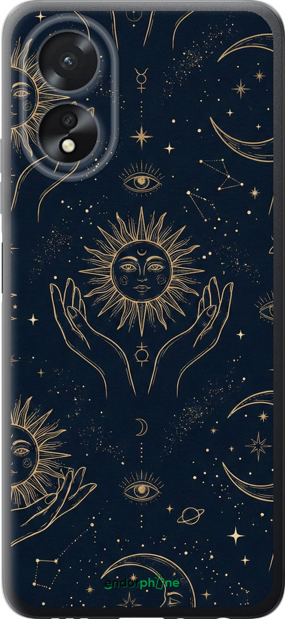 Силіконовий чехол Celestial Harmony: Sun & Moon Gold Mystic Pattern для Oppo A38 4G - 6778u-3337 изображение 