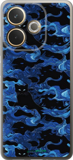 Силиконовый чехол Абстрактный узор черных котов на синем фоне для Oppo A5 PRO - 6525u-3956 изображение 