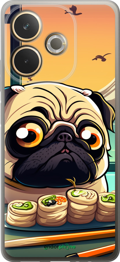 Силиконовый чехол Мопс и суши для Oppo A5 PRO - 5588u-3956 изображение 