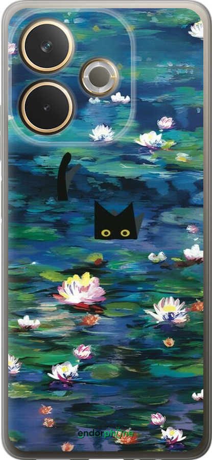 Силіконовий чехол с изображением водяных лилий и кошек для Oppo A5 PRO - 6257u-3956 изображение 