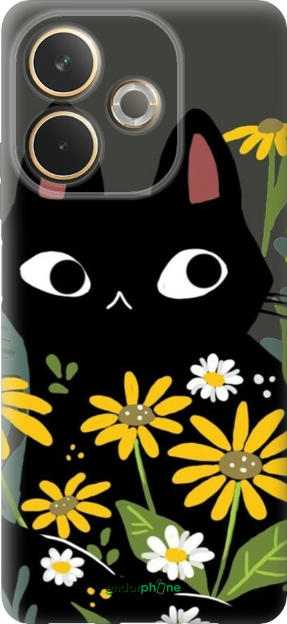 Силиконовый чехол Черный кот с цветами для Oppo A5 PRO - 6448u-3956 изображение 