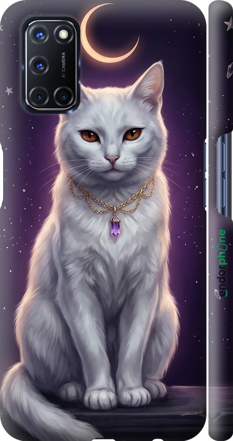 3D пластиковый матовый чехол Mystic White Cat Gothic Dark Purple Gold для Oppo A52 - 6805m-1930 изображение 