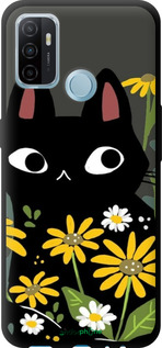 TPU чехол Черный кот с цветами для Oppo A53 - 6448b-568 изображение 