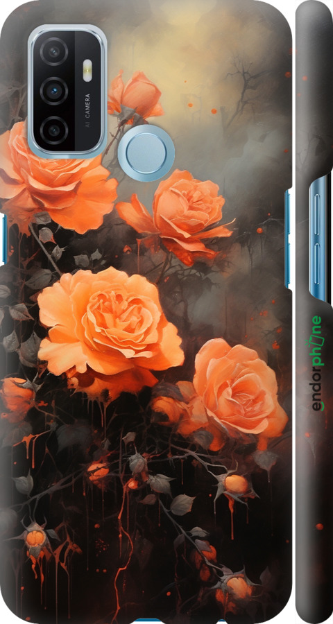 3D пластиковый матовый чехол Оранжевые розы для Oppo A53 - 5944m-568 изображение 