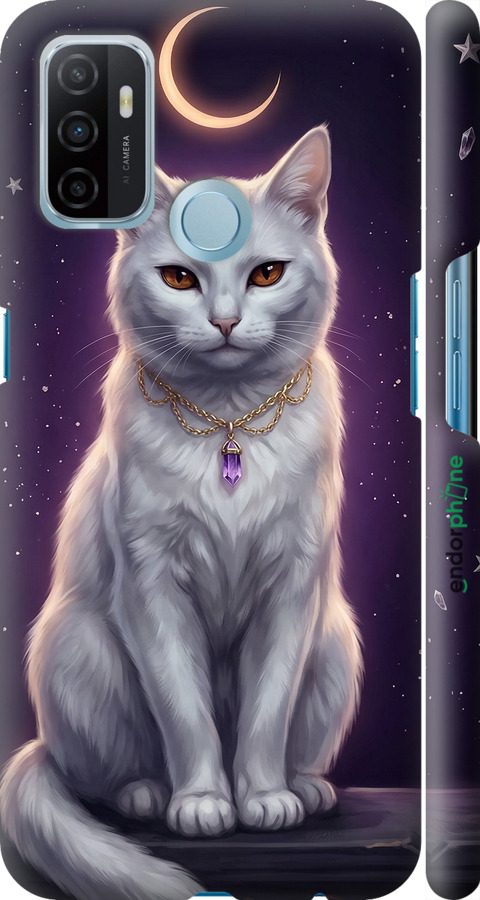 3D пластиковий матовий чехол Mystic White Cat Gothic Dark Purple Gold для Oppo A53 - 6805m-568 изображение 