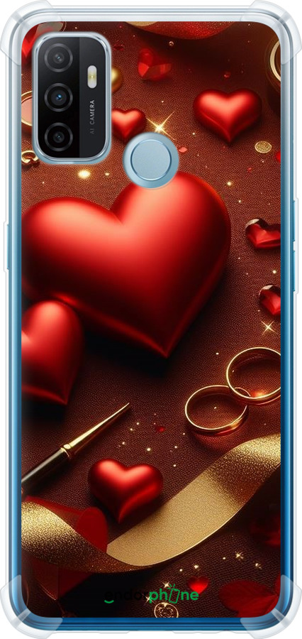 Силіконовий протиударний с посиленими кутами чехол Сердечки v3 для Oppo A53 - 5833sp-568 изображение 