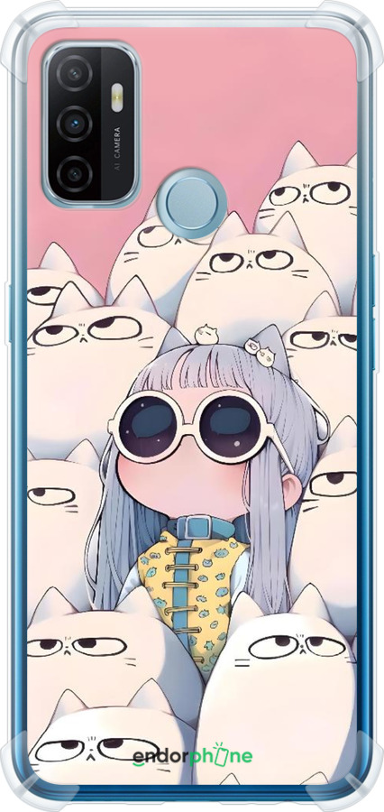 Силіконовий протиударний с посиленими кутами чехол Малышка с котами для Oppo A53 - 6295sp-568 изображение 