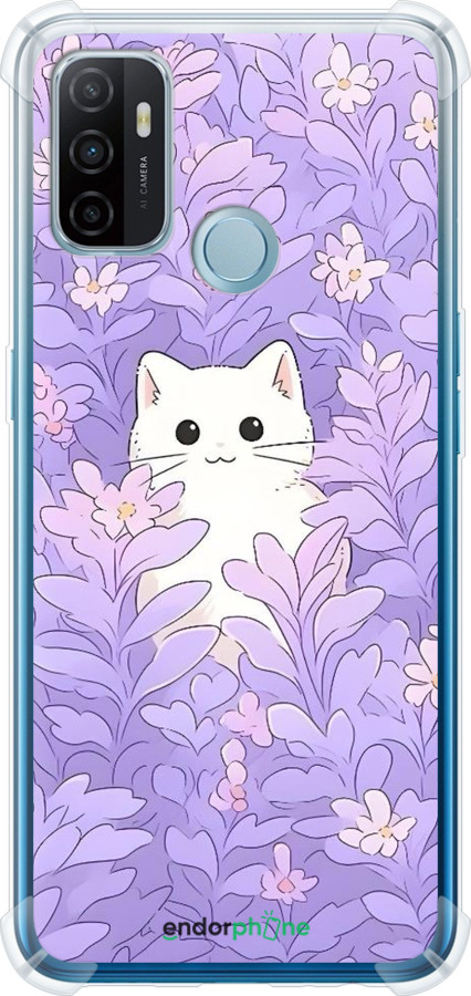 Силіконовий протиударний с посиленими кутами чехол Котик в цветах для Oppo A53 - 6390sp-568 изображение 
