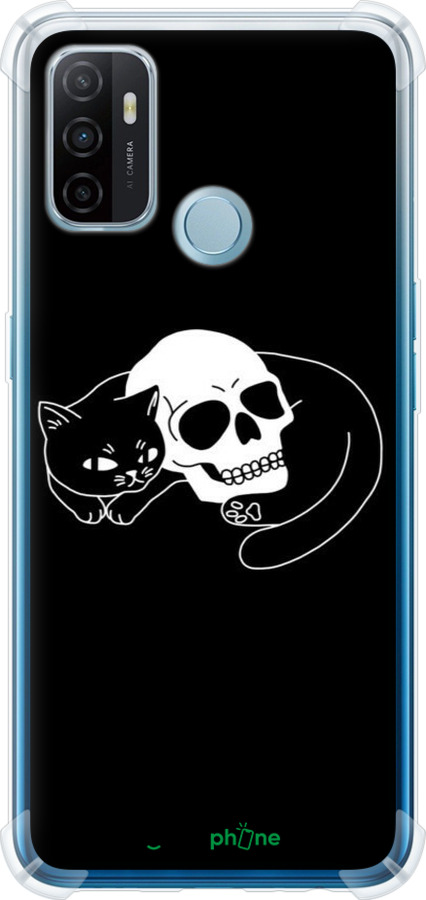 Силикон с усиленными углами чехол С изображением кота и черепа для Oppo A53 - 6491sp-568 изображение 