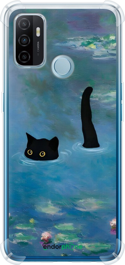 Силикон с усиленными углами чехол С изображением кота и водяной лилии Monet для Oppo A53 - 6519sp-568 изображение 